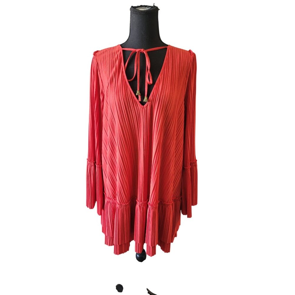 Free People Can't Help It pleated mini dress Size XS Bohemian Festival Colorful - Picture 2 of 11